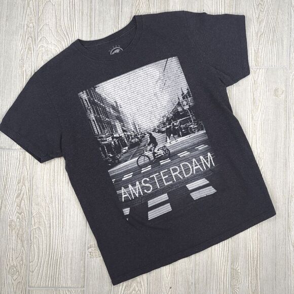 Ocean Current Amsterdam City Scape Dark Gary T-Shirt Graphic Print Sz LG - Picture 1 of 8